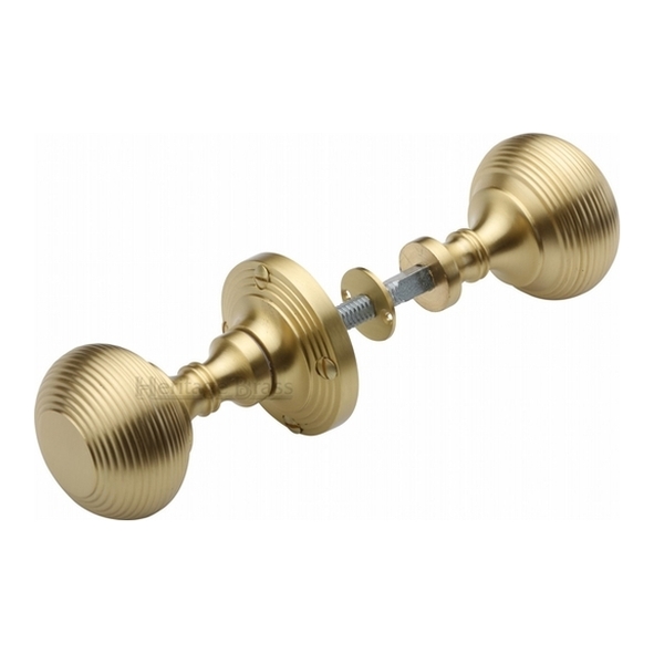 RIM V971-SB • Satin Brass • Heritage Brass Reeded Rim Knobs On Round Roses